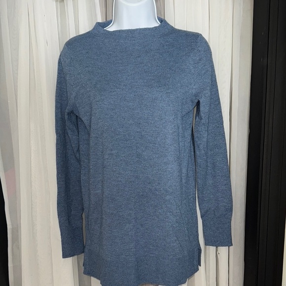 LOFT Blue Relaxed Long Sleeve Mandarin Collar Hoodie - Picture 1 of 7